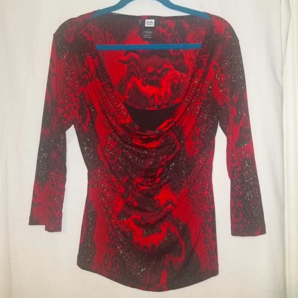 1940 Red and Black silky blouse